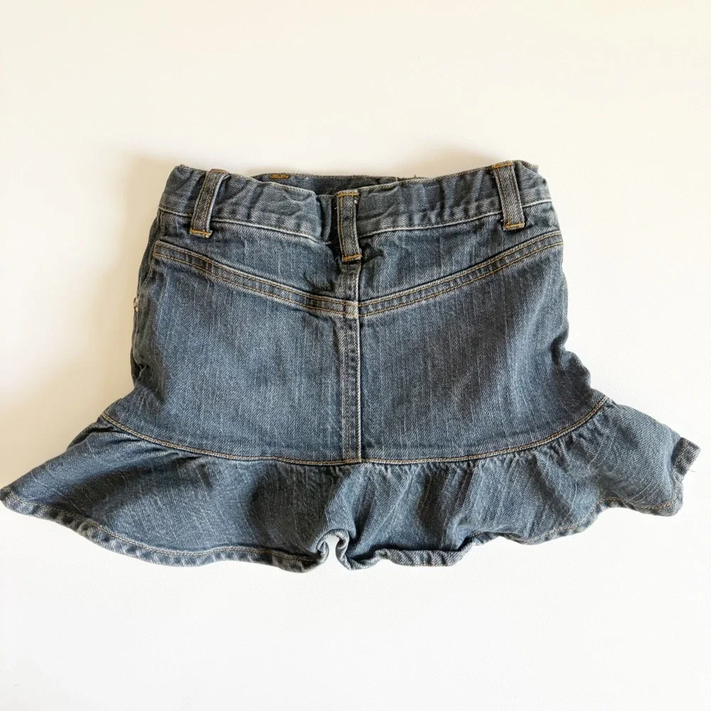 Gymboree Girls Y2K Vintage Denim Ruffle Kitten Coquette Jean Skort Size 4